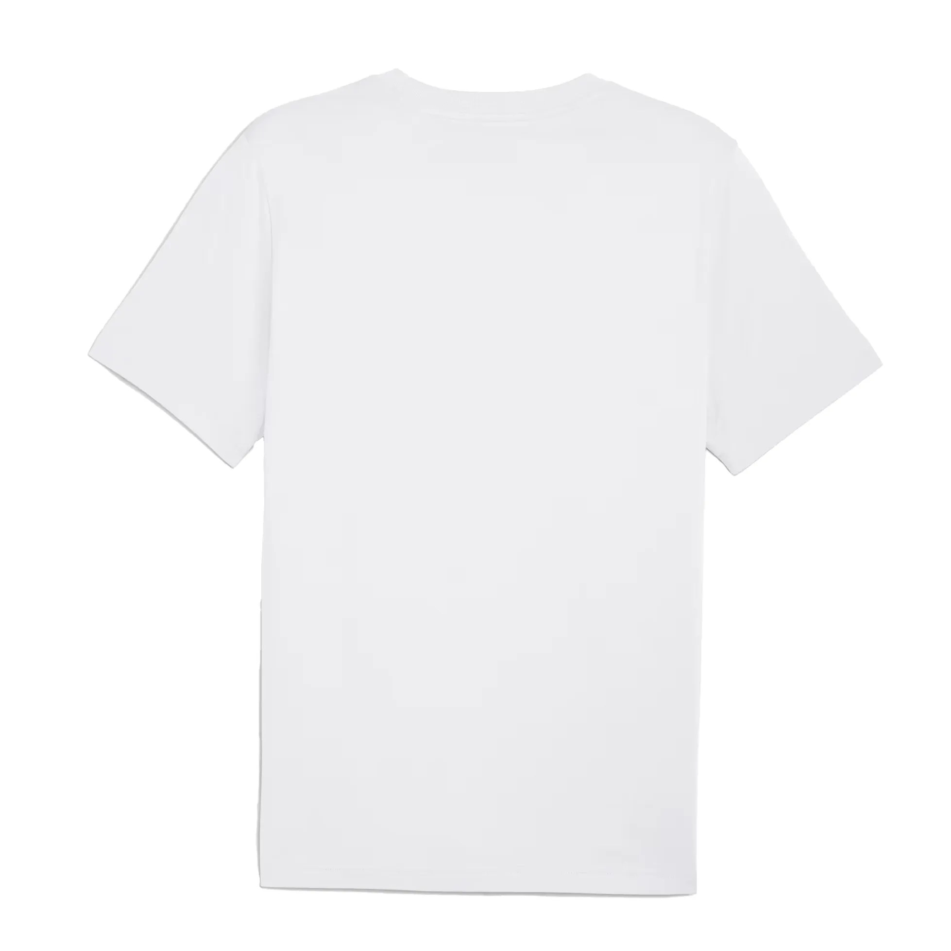 Camiseta masculina Puma branca com logo preto no peito, vista lateral